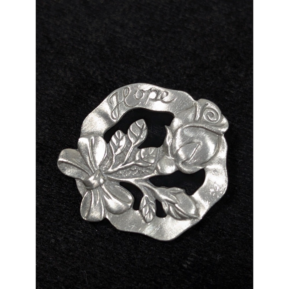 Longaberger Hope 2004 Rose Pewter Brooch Pin Pendant Silver Tone Gift